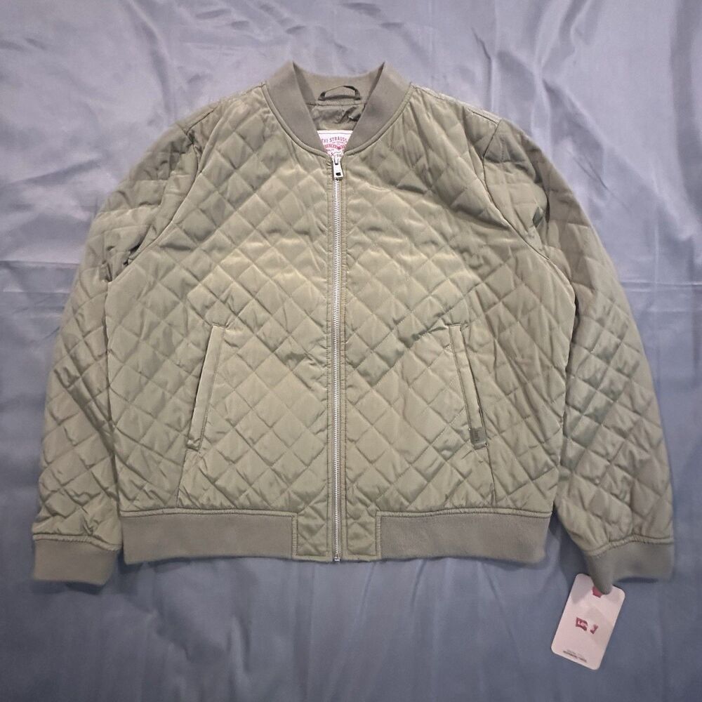 Levis Diamond Quilted Bomber Jacket Womens XL Olive Green Lightweight Insulated